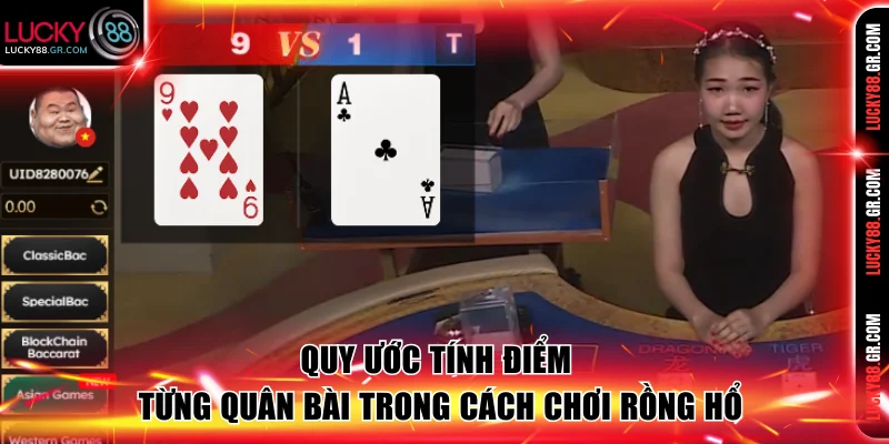 Quy ước tính điểm từng quân bài trong cách chơi Rồng Hổ